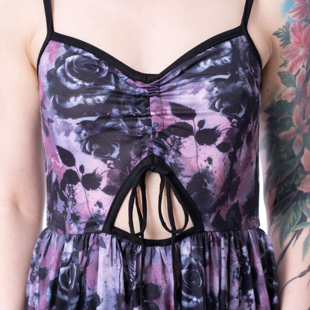 Vixxsin - Graveyard Bloom Maxi lange jurk - Roze/Zwart